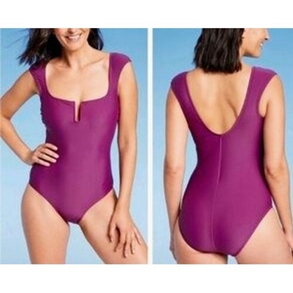 Shade Shore One Piece Swimsuit Square Neck Smooth Sculpt‎ Support Purple M NWT